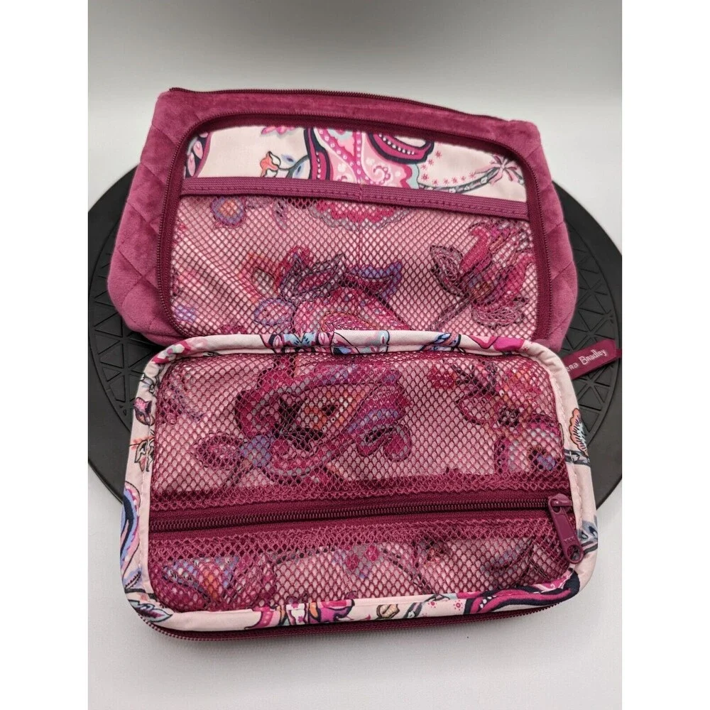 Vera Bradley Cosmetic Travel Bag Pink Velvet Makeup Jewelry Organizer Quilted